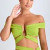 Zene Cut-Out Off-Shoulder Crop Top in Lime Green