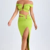 Zene Cut-Out Off-Shoulder Crop Top in Lime Green