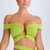Zene Cut-Out Off-Shoulder Crop Top in Lime Green