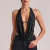 Zenna Draped Cowl Top in Black