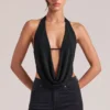 Zenna Draped Cowl Top in Black