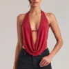 Zenna Draped Cowl Top in Cherry Red