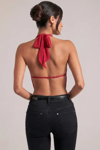 Zenna Draped Cowl Top in Cherry Red