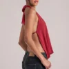 Zenna Draped Cowl Top in Cherry Red