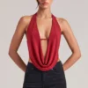Zenna Draped Cowl Top in Cherry Red