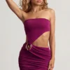 Zephyr Textured Jersey Asymmetric Mini Dress in Berry Purple