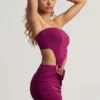 Zephyr Textured Jersey Asymmetric Mini Dress in Berry Purple