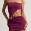 Zephyr Textured Jersey Asymmetric Mini Dress in Berry Purple
