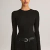 Ziva Modal Round-Neck Long-Sleeve Bodysuit in Black