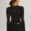 Ziva Modal Round-Neck Long-Sleeve Bodysuit in Black