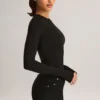 Ziva Modal Round-Neck Long-Sleeve Bodysuit in Black