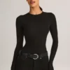 Ziva Modal Round-Neck Long-Sleeve Bodysuit in Black