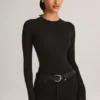 Ziva Modal Round-Neck Long-Sleeve Bodysuit in Black