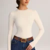 Ziva Modal Round-Neck Long-Sleeve Bodysuit in Cream