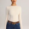Ziva Modal Round-Neck Long-Sleeve Bodysuit in Cream
