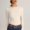 Ziva Modal Round-Neck Long-Sleeve Bodysuit in Cream