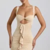 Zivanka Slinky Jersey Cut-Out Ruffle-Trim Mini Dress in Buttercream