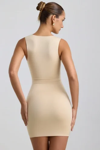 Zivanka Slinky Jersey Cut-Out Ruffle-Trim Mini Dress in Buttercream