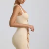 Zivanka Slinky Jersey Cut-Out Ruffle-Trim Mini Dress in Buttercream