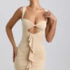 Zivanka Slinky Jersey Cut-Out Ruffle-Trim Mini Dress in Buttercream