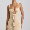 Zivanka Slinky Jersey Cut-Out Ruffle-Trim Mini Dress in Buttercream