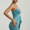Zivanka Slinky Jersey Cut-Out Ruffle-Trim Mini Dress in Sea Green