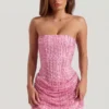 Ziya Embellished Draped Strapless A-Line Mini Dress in Pink