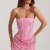 Ziya Embellished Draped Strapless A-Line Mini Dress in Pink