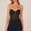 Zoa Bandeau Lace-Up Corset Top  in Black