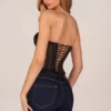 Zoa Bandeau Lace-Up Corset Top  in Black