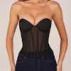 Zoa Bandeau Lace-Up Corset Top  in Black