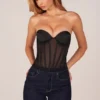 Zoa Bandeau Lace-Up Corset Top  in Black