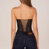Zoa Bandeau Lace-Up Corset Top  in Black