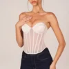 Zoa Bandeau Lace-Up Corset Top  in Ivory
