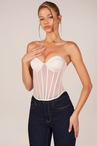 Zoa Bandeau Lace-Up Corset Top  in Ivory