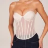Zoa Bandeau Lace-Up Corset Top  in Ivory