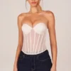 Zoa Bandeau Lace-Up Corset Top  in Ivory