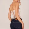 Zoa Bandeau Lace-Up Corset Top  in Ivory