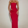 Zorya Soft-Jersey Bandeau Cut-Out Maxi Dress in True Red