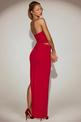 Zorya Soft-Jersey Bandeau Cut-Out Maxi Dress in True Red