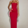 Zorya Soft-Jersey Bandeau Cut-Out Maxi Dress in True Red