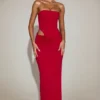 Zorya Soft-Jersey Bandeau Cut-Out Maxi Dress in True Red