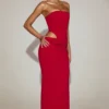 Zorya Soft-Jersey Bandeau Cut-Out Maxi Dress in True Red