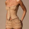 Zoryelle Low-Rise Mini Shorts in Tan