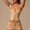 Zoryelle Low-Rise Mini Shorts in Tan