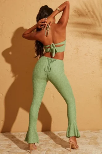 Zuni Lace Up Back Petite Trousers in Green