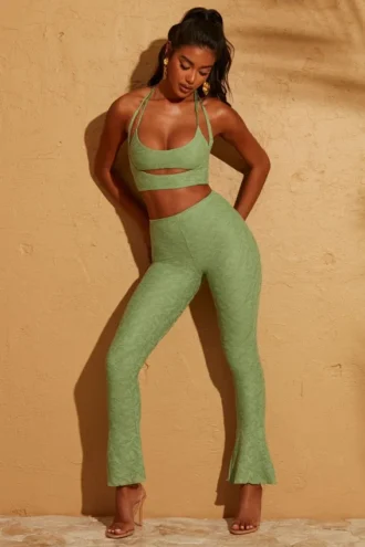 Zuni Lace Up Back Petite Trousers in Green