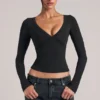 Zyra V-Neck Long-Sleeve Top  in Black
