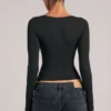 Zyra V-Neck Long-Sleeve Top  in Black