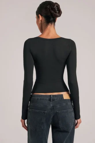 Zyra V-Neck Long-Sleeve Top  in Black
